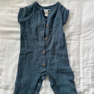 Little Planet Blue Button-Up Kids Romper